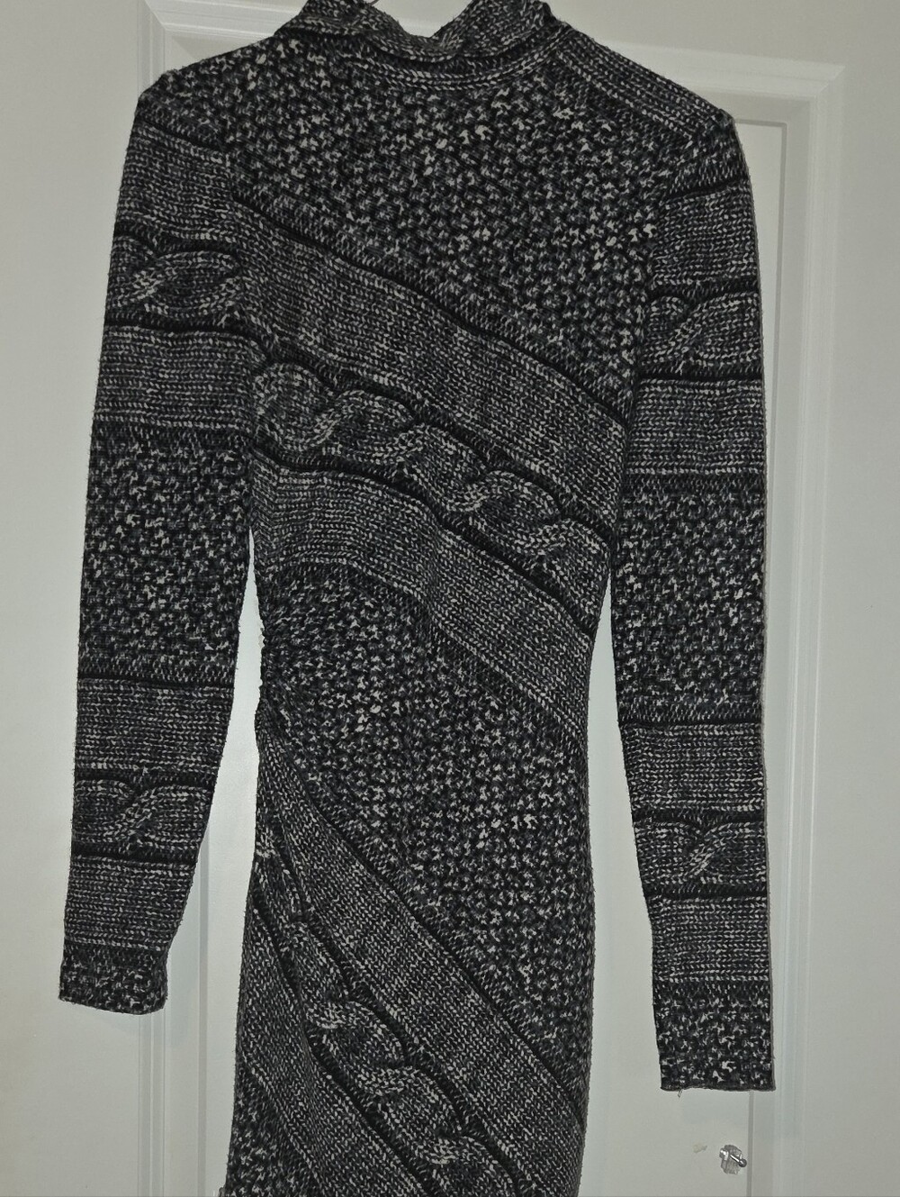 Cache's Black & Gray Marled Cable Turtleneck Sweater Dress